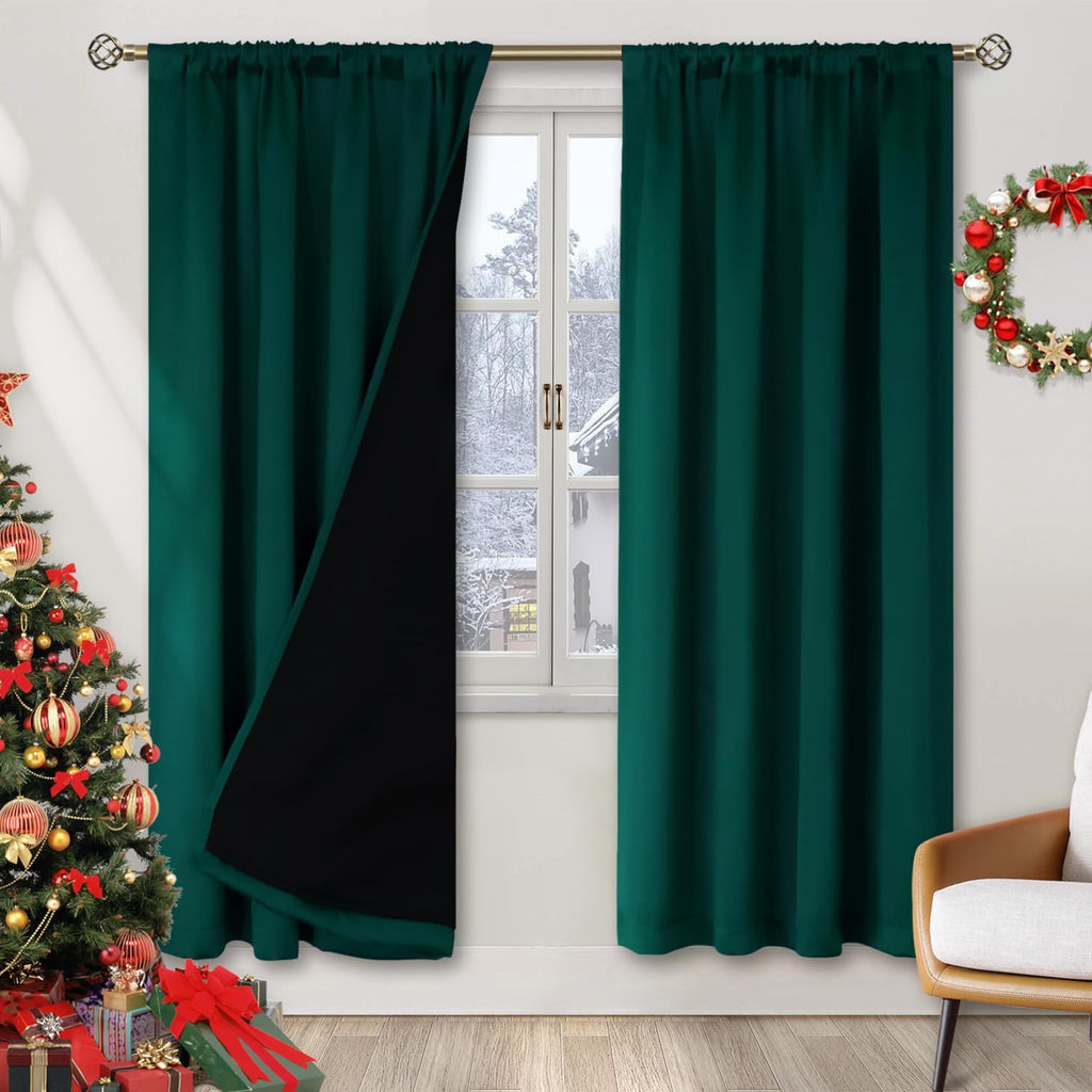 BGment Green Blackout Curtains for Bedroom 84 Inches Long, Christmas Thermal Insulated Double Layer Full Room Darkening Noise Reducing…