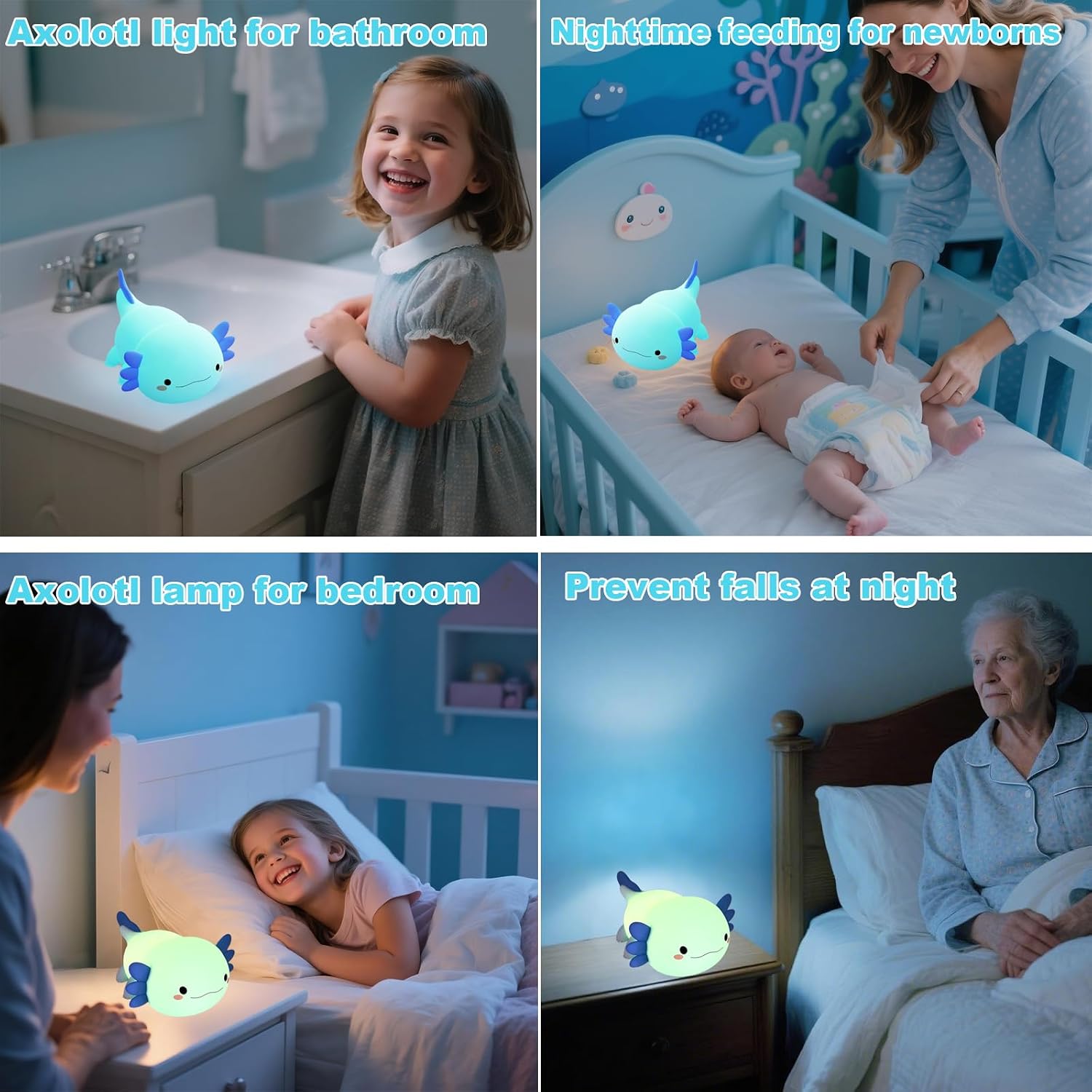 HAPPYBAG Axolotl Night Light, Cute Axolotl lamp Gifts for Kids, Dimmable Silicone Animal Nursery Night Light, Kawaii Rechargeable Bedside…