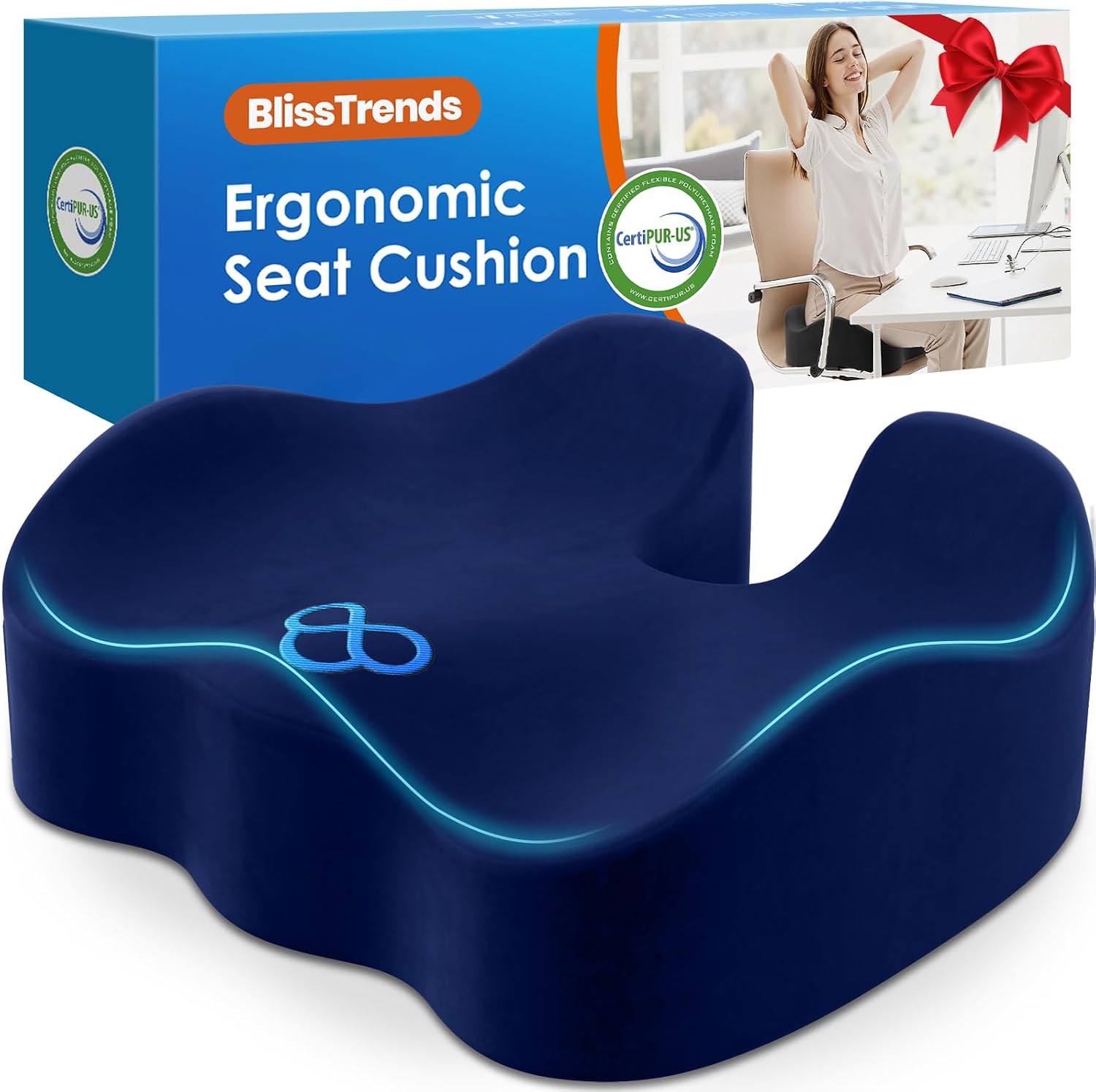 BlissTrends Seat Cushion,5.2in Thick Memory Foam Cushions for Office Chair, Car Seat, Airplane, Relieving Pressure Tailbone Sciatica Back P…