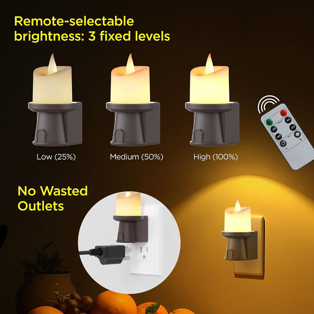 2-in-1 Plug in Night Light (4 Pack) - Dual Mode: Auto Sensor & Remote Timer - Boho Neutral Beige Candle Nightlight for Nursery, Bedroom…