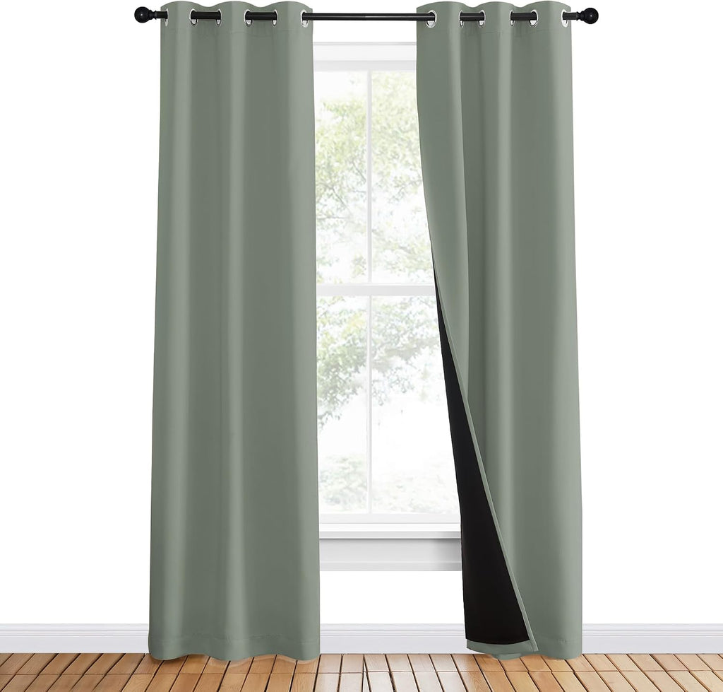 Nicetown 100% Blackout Window Curtain Panels, Heat and Full Light Blocking Drapes with Black Liner for Nursery, 80" Drop Thermal Insulated…