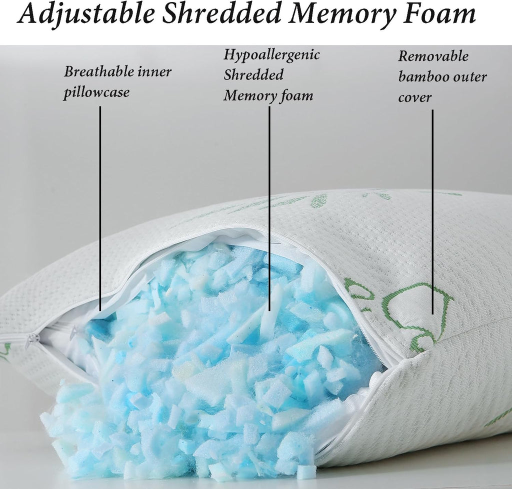 Hoxxme Single Memory Foam Pillows King Size Set of 1, Cooling Rayon Pillow with Breathable Cover, Bed Pillow for Sleeping 1 Pack, Firm Adju…