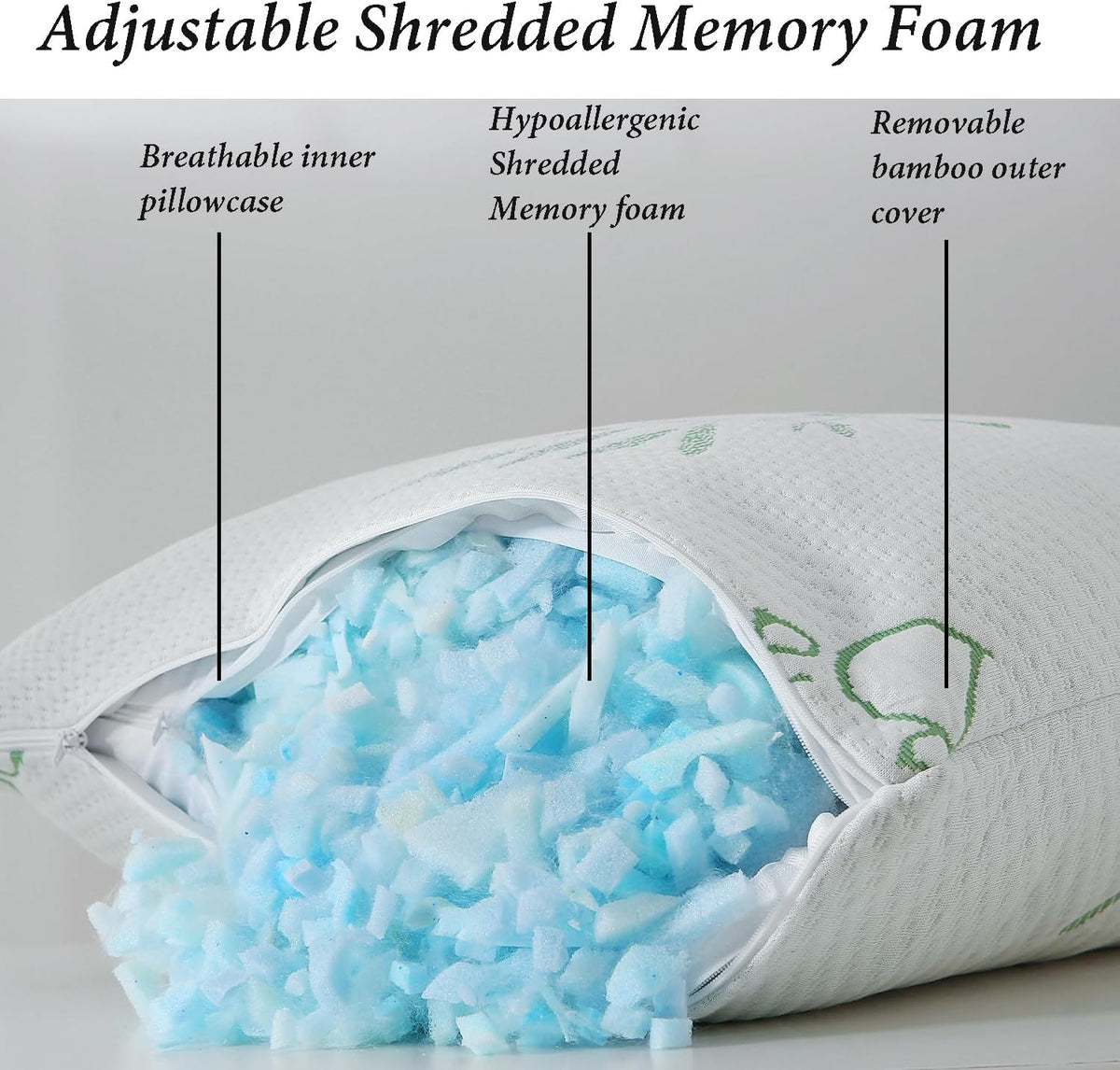 Hoxxme Single Memory Foam Pillows King Size Set of 1, Cooling Rayon Pillow with Breathable Cover, Bed Pillow for Sleeping 1 Pack, Firm Adju…