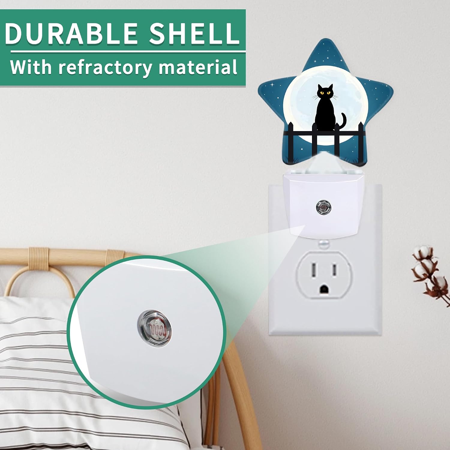 Star Night Light with Dusk to Dawn Sensor, Starry Night Cat Plug in Night Light for Kids Bedroom Nursery, Soft Warm Glow Lamp for Hallway…