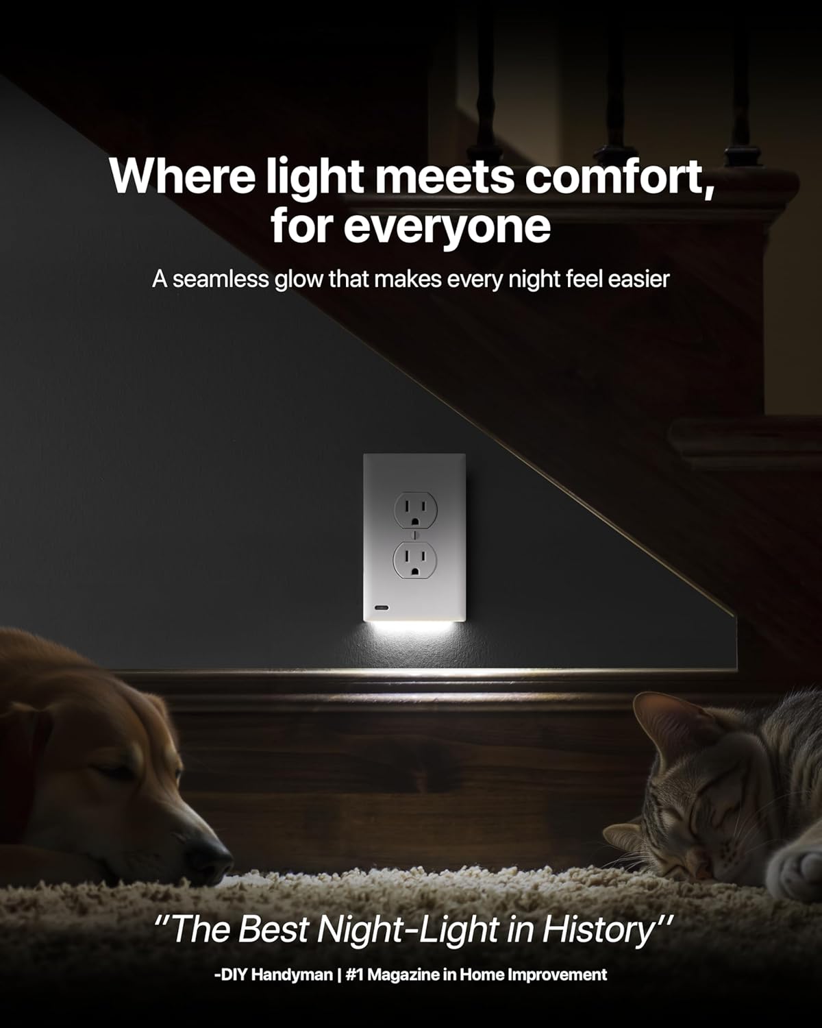 Single - SnapPower GuideLight [For Duplex Outlets] - Replaces Plug-In Night Light - Electrical Receptacle Wall Plate With LED Night…