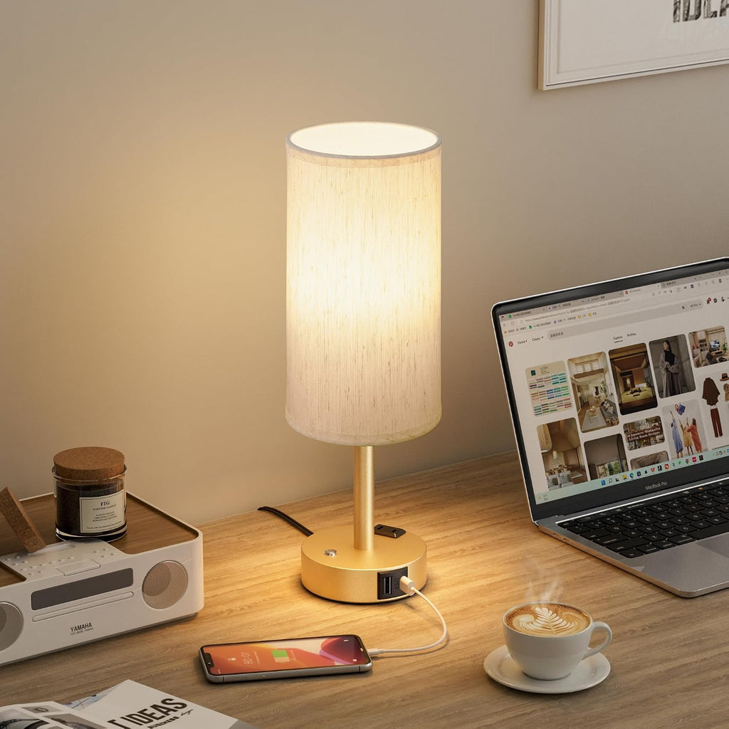 Aooshine Touch Bedside Table Lamp with Memory - Stepless Dimmable Lamp for Bedroom, Small Nightstand Lamp with Dual USB Charging Ports and…