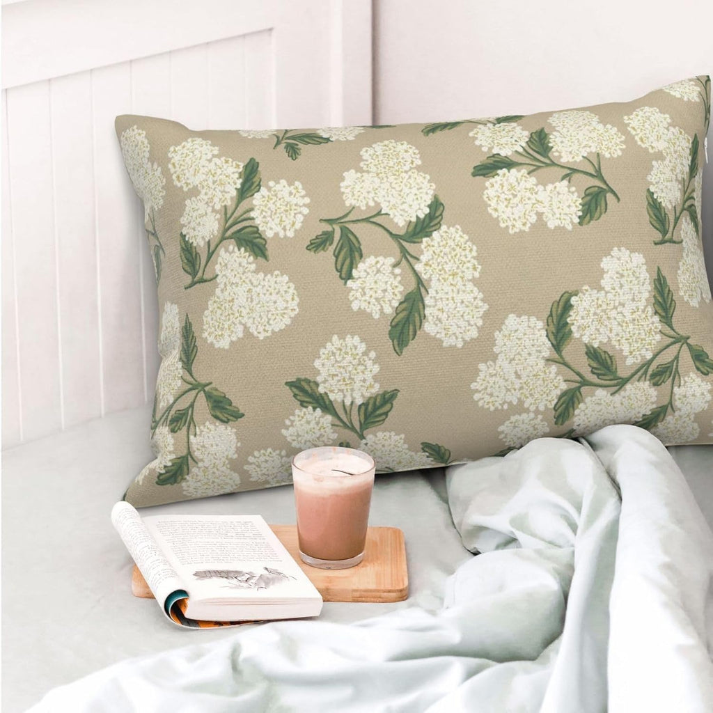 Beige Spring Pillow Covers 12x20 Inch 2 Pcs Khaki Green Hydrangea Flower Decor Throw Pillows Vintage Floral Seasonal Summer Outdoor…