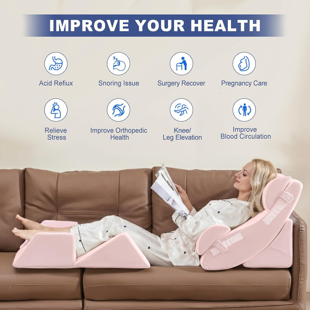 WSOFRLAC 6PCS Multi-Functional Bed Wedge Pillow Kit - 7-in-1 Orthopedic Support for Back/Neck/Legs, Post Surgery Recovery & Sitting Up in…