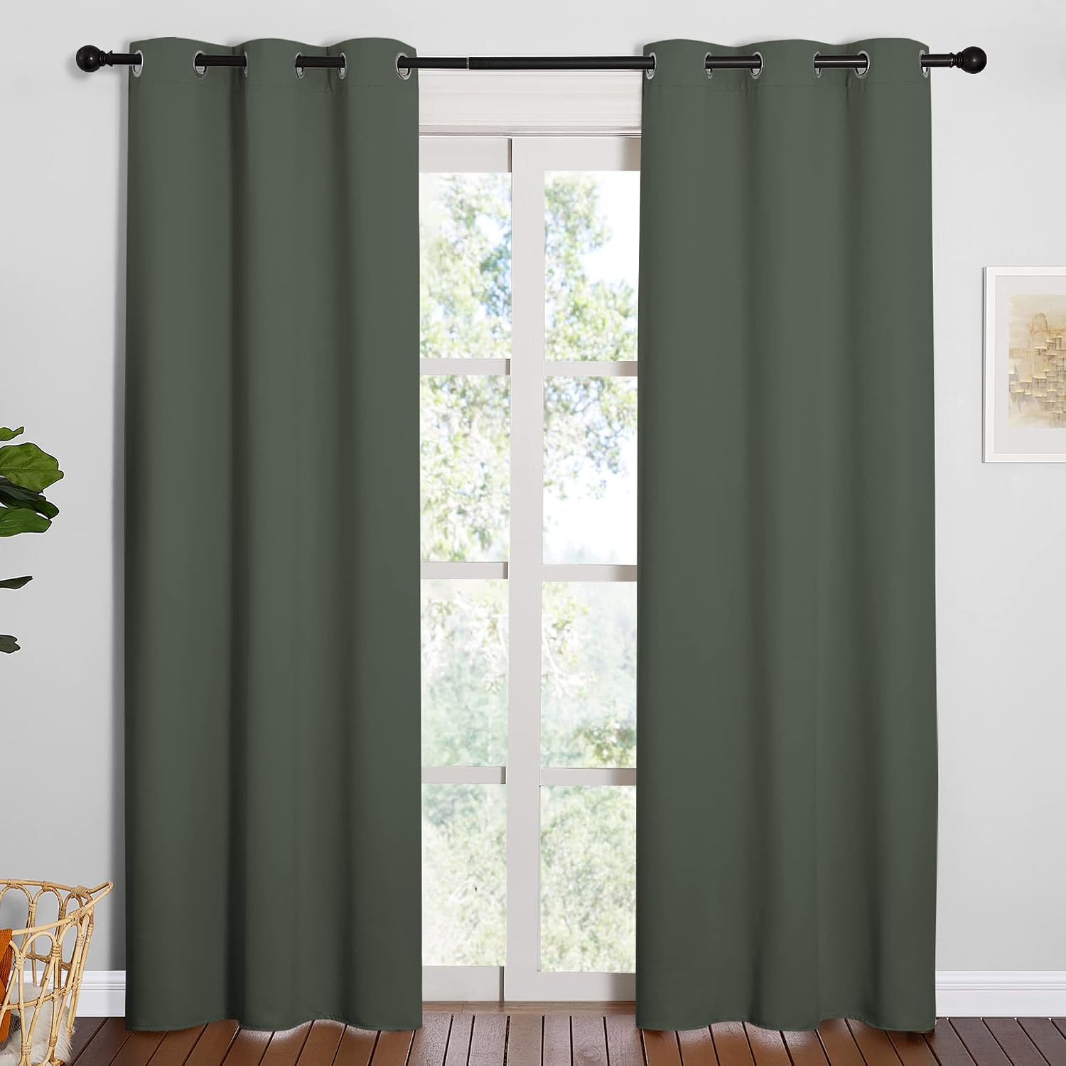 NICETOWN Window Treatment Thermal Insulated Solid Grommet Blackout Curtains/Drapes for Bedroom (Dark Mallard, Set of 2 Panels, 42 by 84…