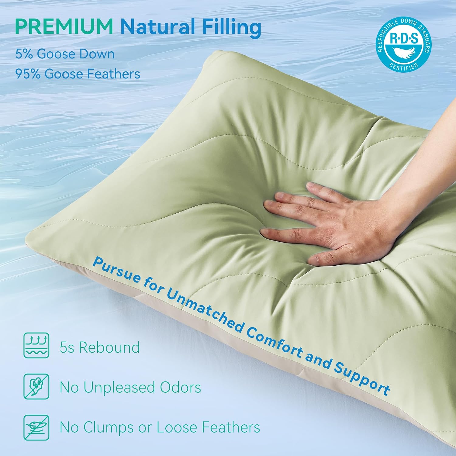 ThreeGeese Three Geese Cooling Goose Feather Down Bed Pillows Queen Size Set of 2 for Hot Sleepers, Q-Max>0.45, Cooling Hotel Bed Pillows,…
