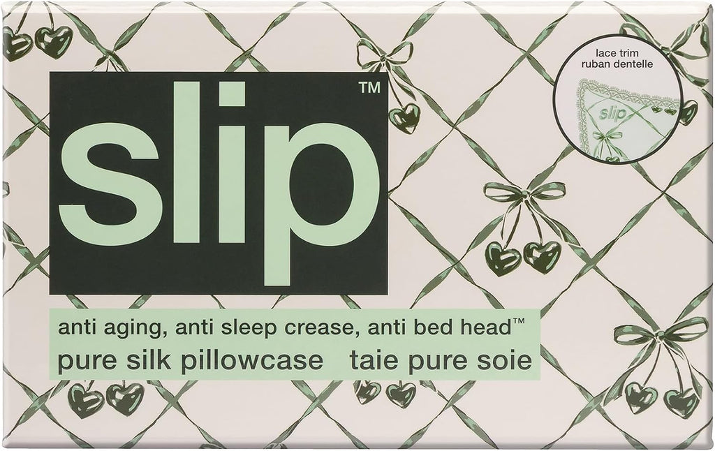 slip Queen Silk Pillowcase – Wintergreen Limited Edition with Lace Trim – 100% Pure Mulberry SlipsilkTM – Anti-Aging, Anti-Frizz…