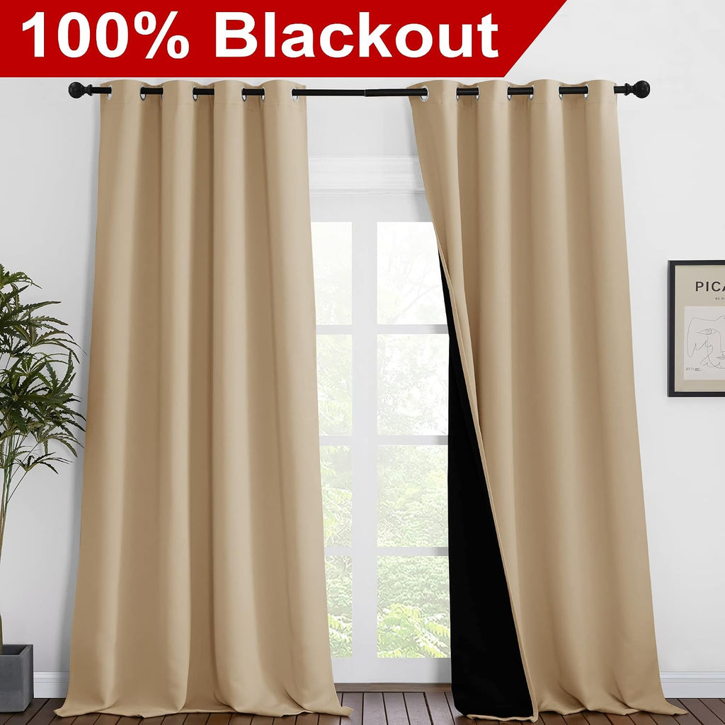 Nicetown Thermal Insulated 100% Blackout Curtains, Noise Reducing Performance Drapes with Black Lining, Full Light Blocking Drapery Panels…