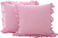 2 Pack Pink White Plaid Gingham Ruffle Euro Pillow Sham Covers, 100% Yarn-Dyed Washed Cotton Girls Lovely Checkered Farmhouse Pillow…