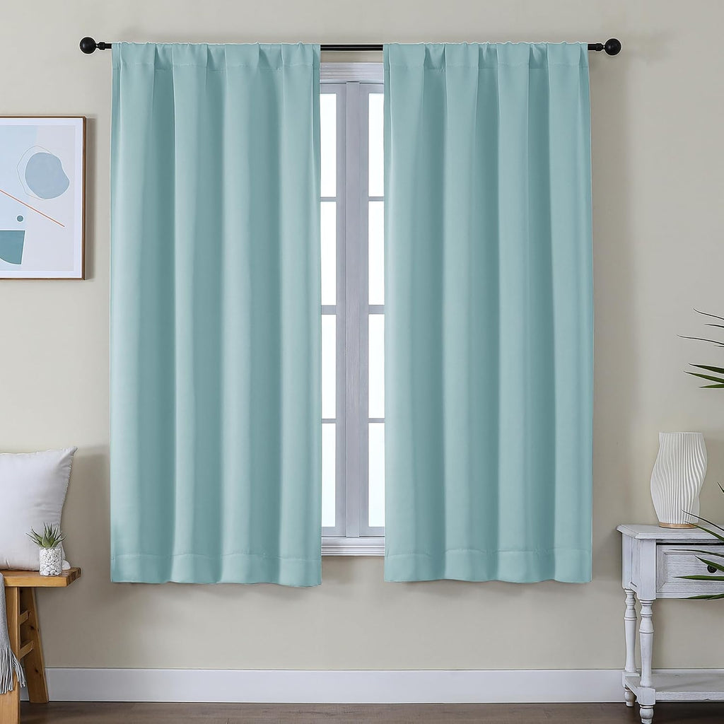 Simplebrand Ava Aqua Blackout Curtains for Bedroom 63 Inch Length 2 Panels Set, Nursery Thermal Insulated Energy Saving Rod Pocket Window T…
