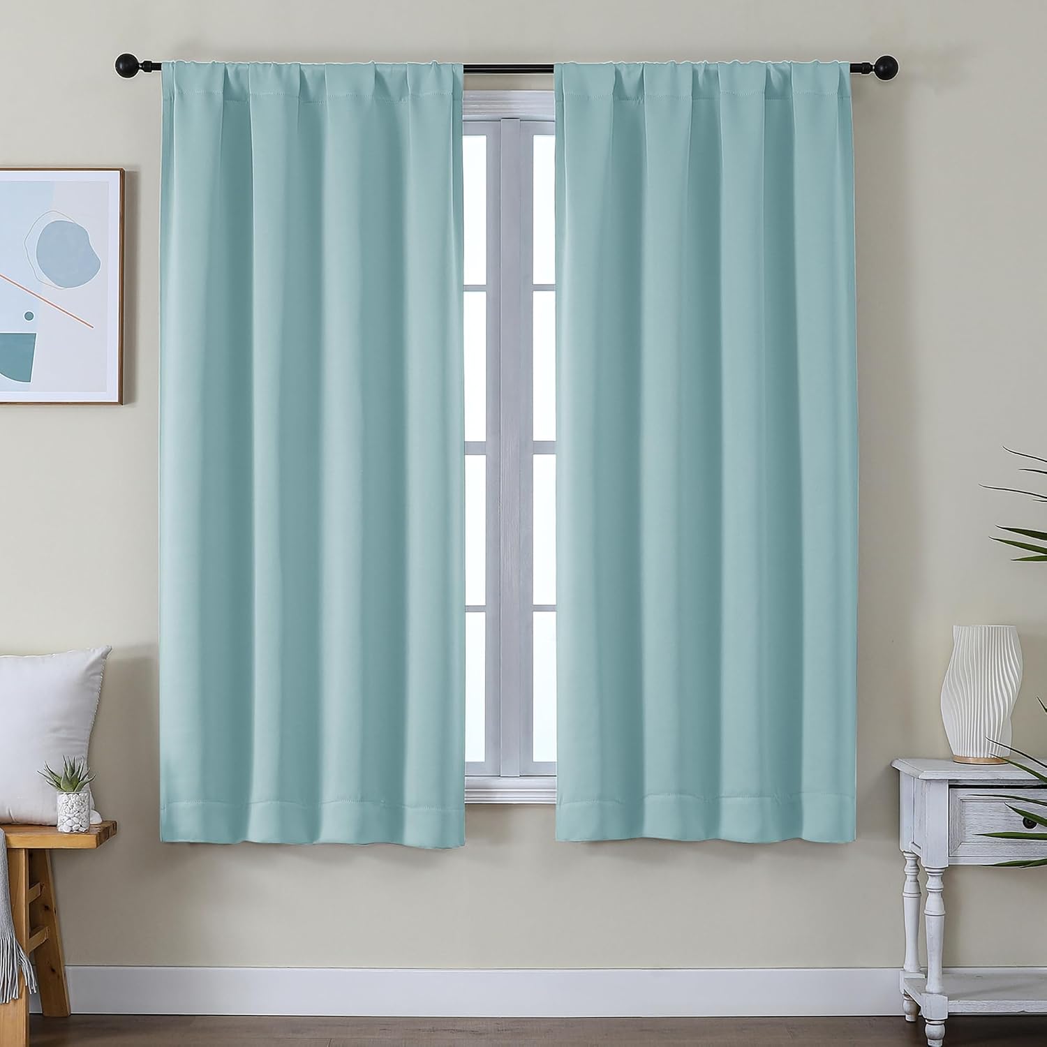 Simplebrand Ava Aqua Blackout Curtains for Bedroom 63 Inch Length 2 Panels Set, Nursery Thermal Insulated Energy Saving Rod Pocket Window T…