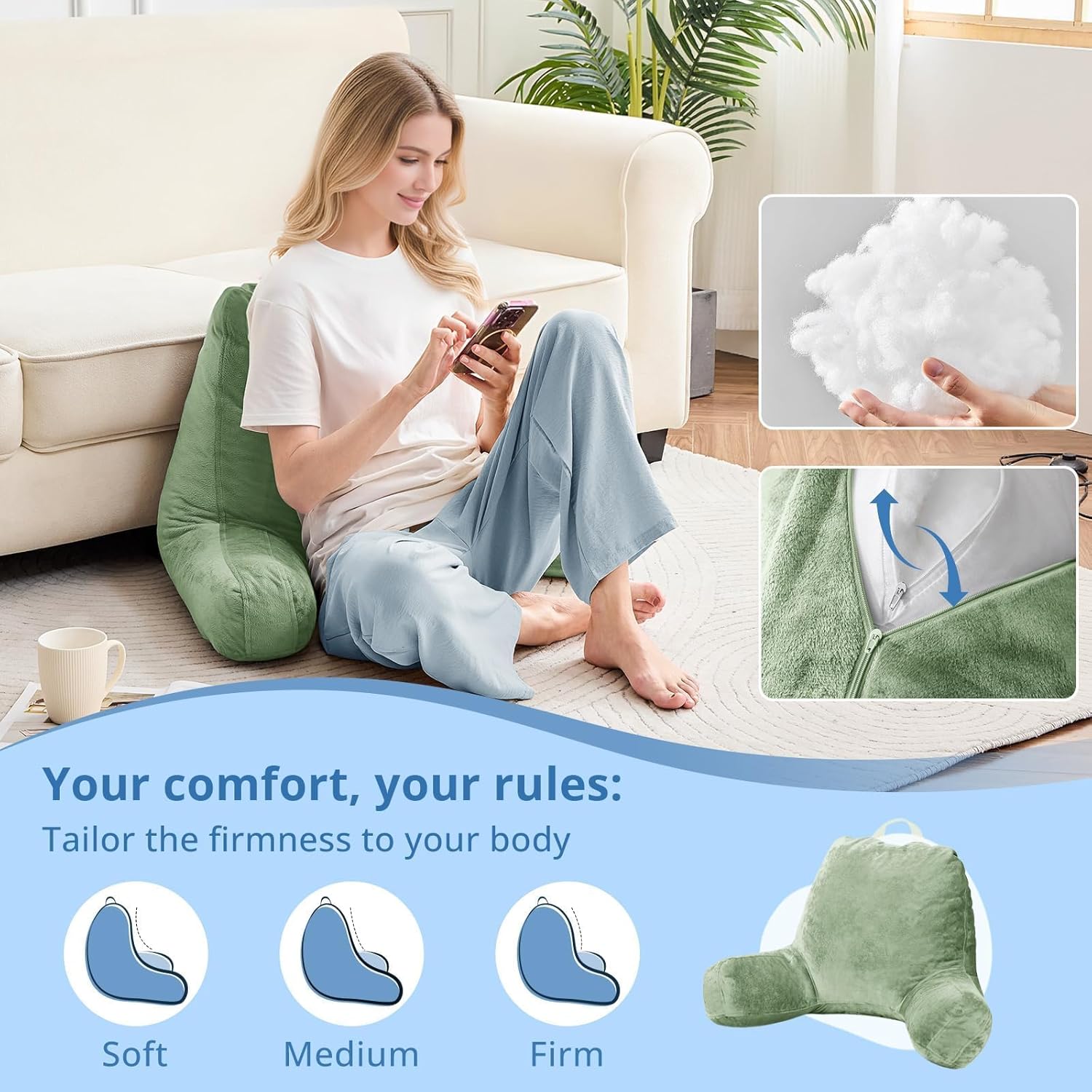 Sasttie Reading Pillow for Sitting in Bed Adult, Back Pillow for Bed Sitting Up, Backrest Back Support Chair Pillow, College Dorm…
