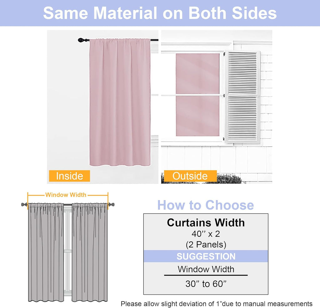 Simplebrand Ava Blush Short Blackout Curtains for Bedroom 45 Inches Long 2 Panels Set, Solid Thermal Insulated, Energy Saving Window Treatm…