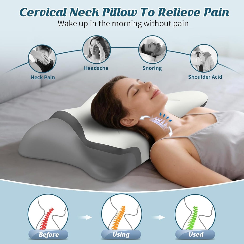 Hamyodo Cervical Neck Pillow for, Bed Pillows for Sleeping, Ergonomic Cooling Pillow, Orthopedic Contour Pillow for Side Back Stomach Slee…