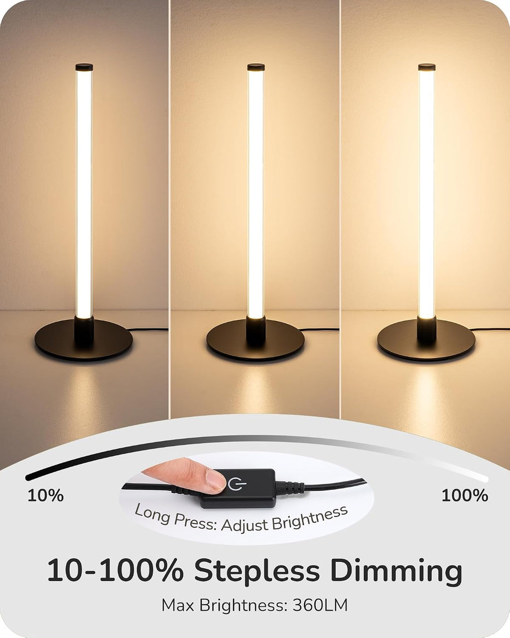 Edishine LED Table Lamp, Modern Bedside Lamp with 360° Illumination, Stepless Dimming & 3 Color Temperature, Nightstand Lamp for Bedro…
