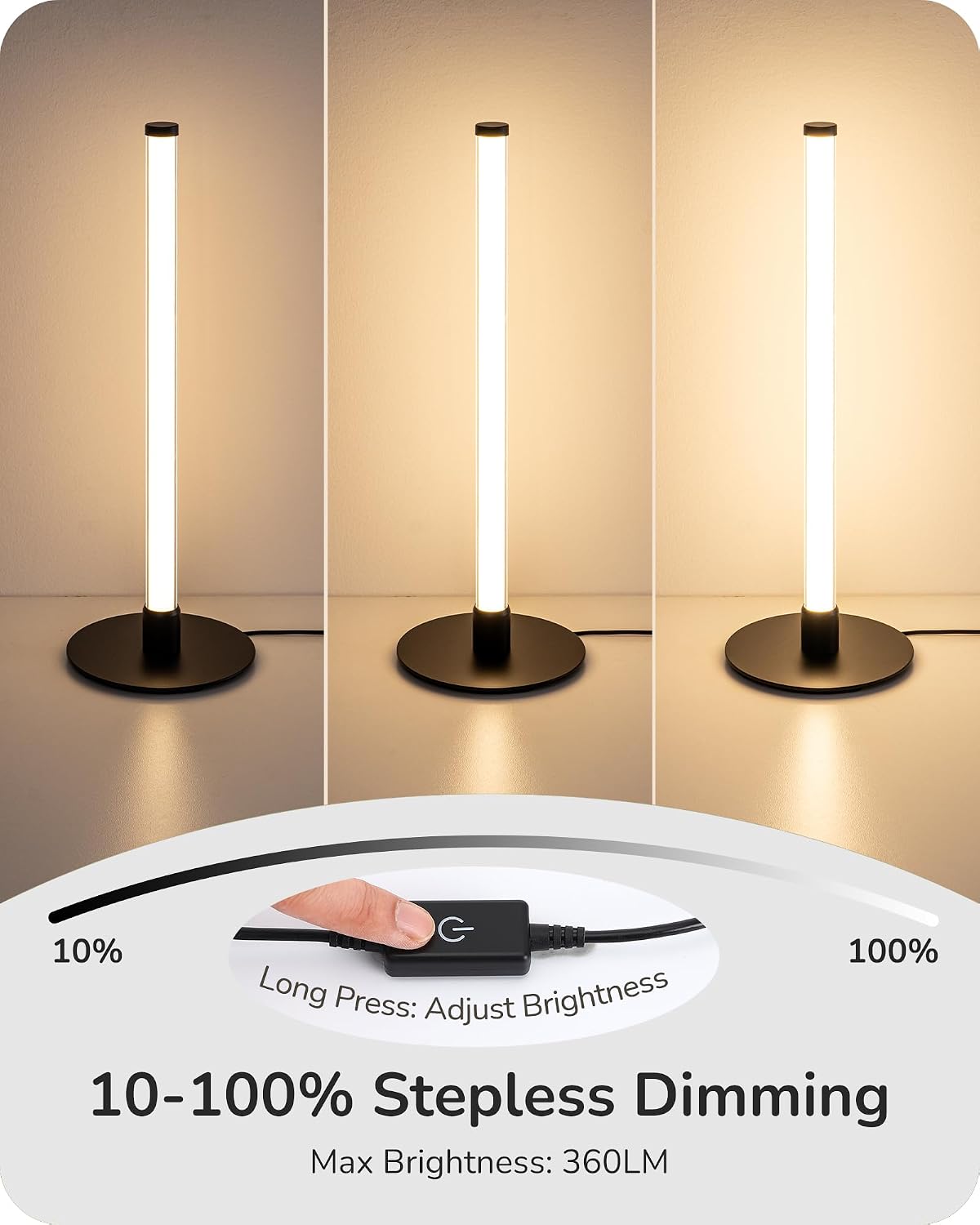Edishine LED Table Lamp, Modern Bedside Lamp with 360° Illumination, Stepless Dimming & 3 Color Temperature, Nightstand Lamp for Bedro…