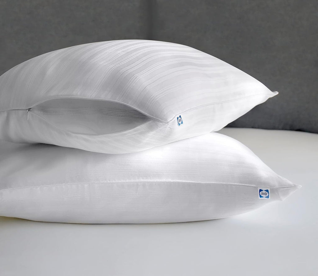 Sealy Pillow Cover, Soft Comfort Bed Pillow Protector, 2 Pack, Standard/Queen Pillow Cover 2 Pack White