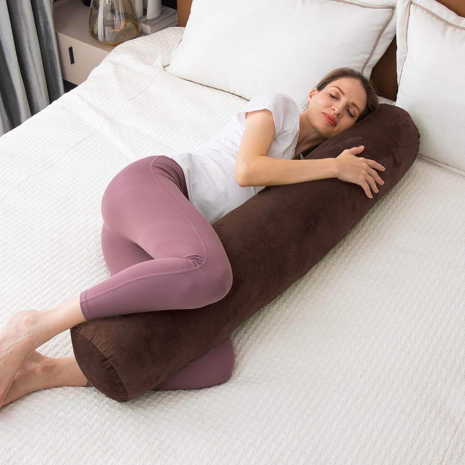 1 MIDDLE ONE Round Body Pillow for Adults, Long Bolster Pillow for Bed with Removable Velvet Cover, Decorative Tube Roll Cylinder Pillow…