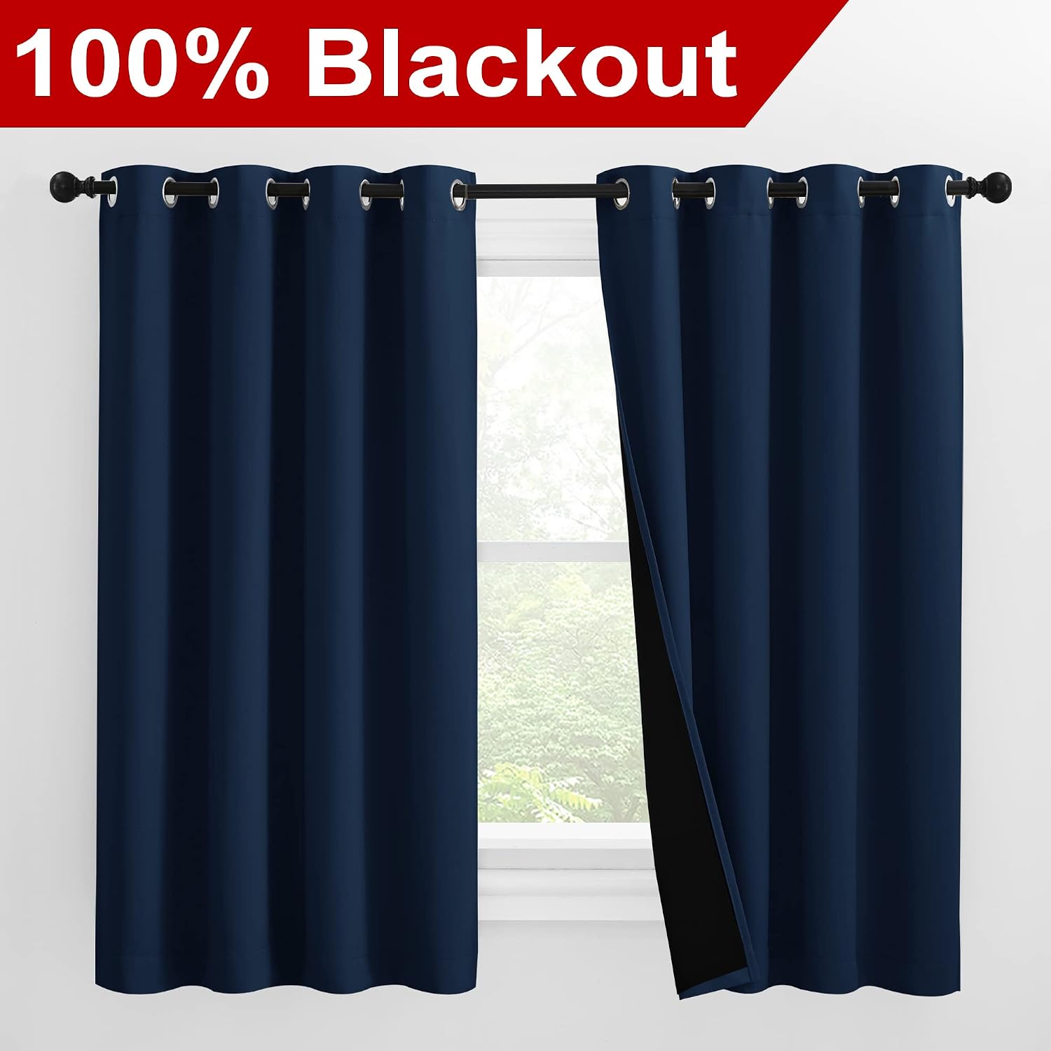 Nicetown 100% Blackout Curtains with Black Liners, Thermal Insulated 2-Layer Lined Drapes, Energy Efficiency Small Window Draperies for Din…