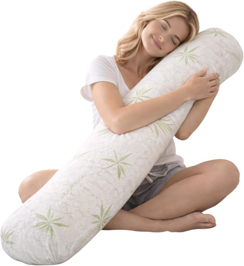 Sacred Thread Cylinder Shaped Long Pillow for Bed, Cooling Rayon Derived from Bamboo Body Pillow for Side Sleepers, Soft and Supportive…