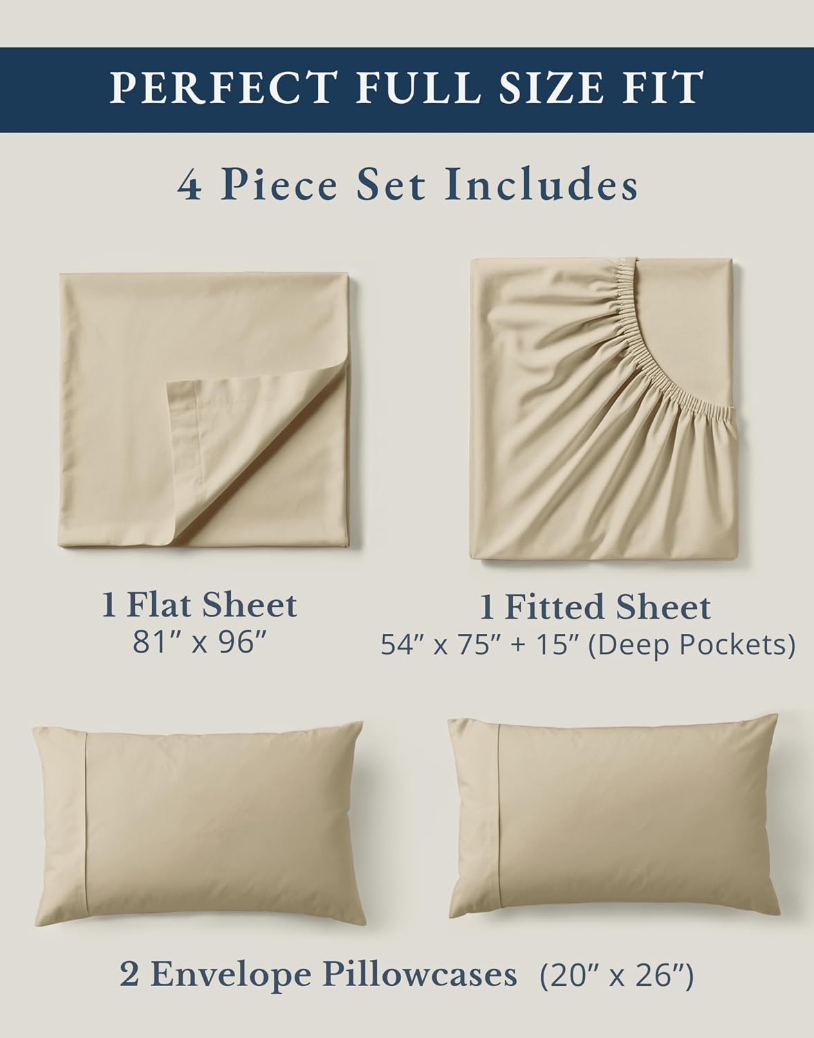 LaneLinen LANE LINEN 100% Organic Cotton Bed Sheets Full Size, Fully Elasticized Reinforsed Seams in Fitted Pocket, Machine Washable Natura…