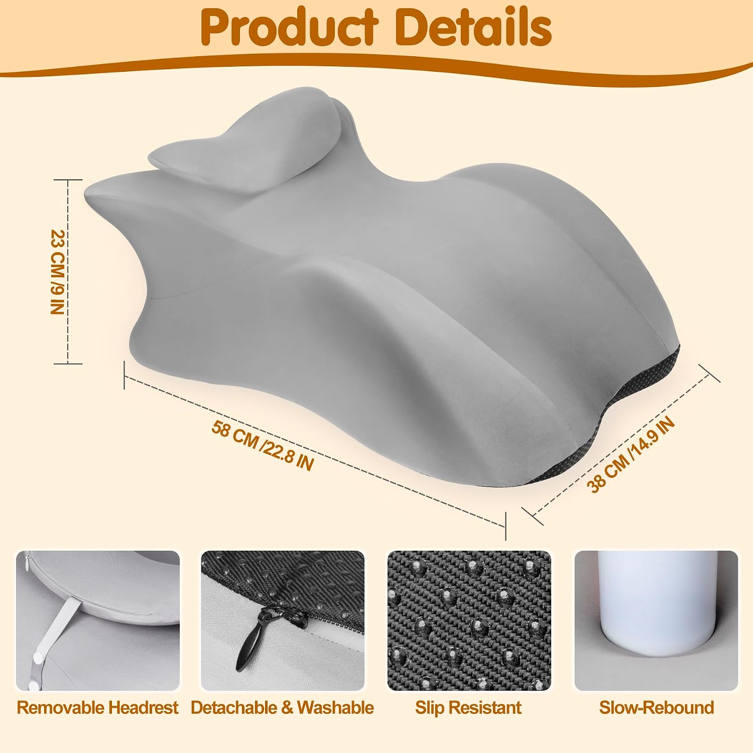 Myfamirea Memory Foam Ergonomic Wedge Pillow for Adults - Prone Pillow for Bed Sleeping, Reading, Memory Foam Ergonomic Cushion for Back Su…