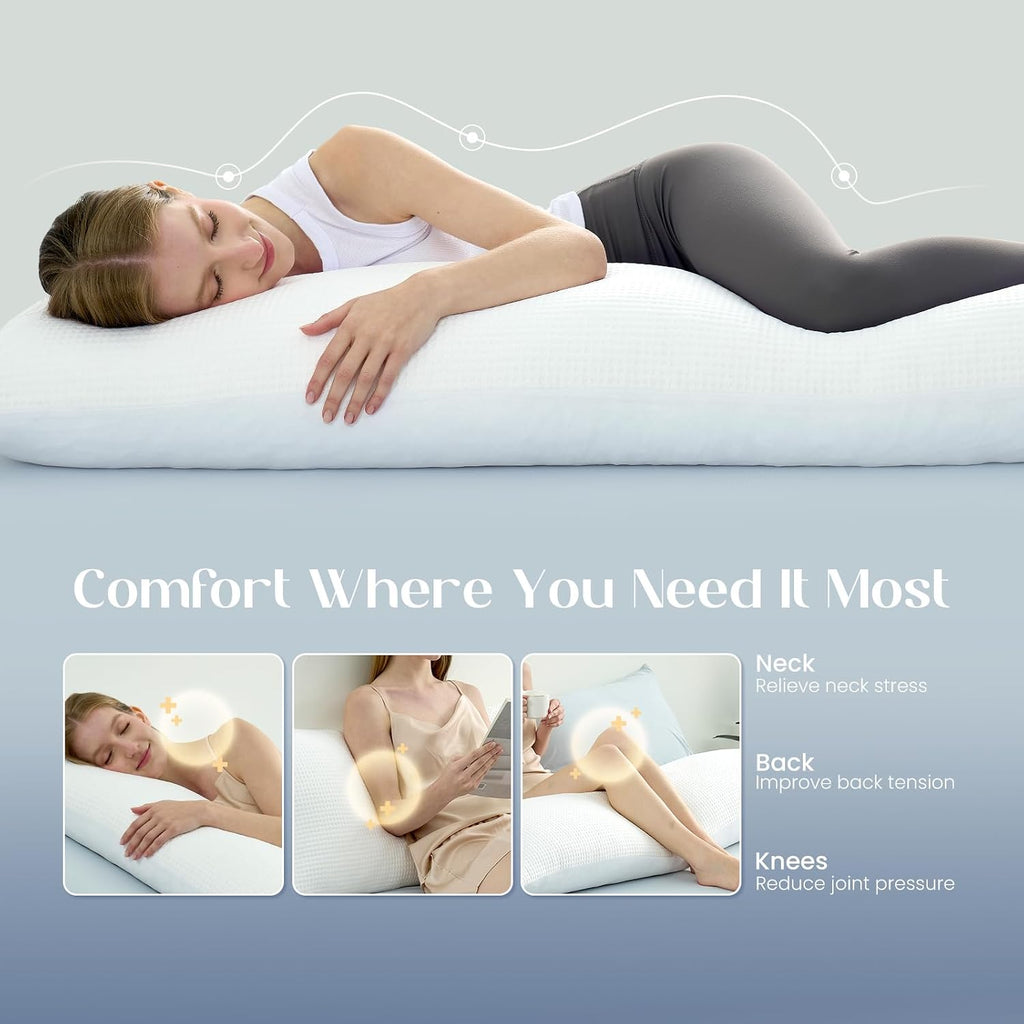 DreamValley Dream Valley Bedding Cooling Full Body Pillow for Adults, Adjustable Loft Memory Foam Long Body Pillow for Side Sleepers, PCM T…