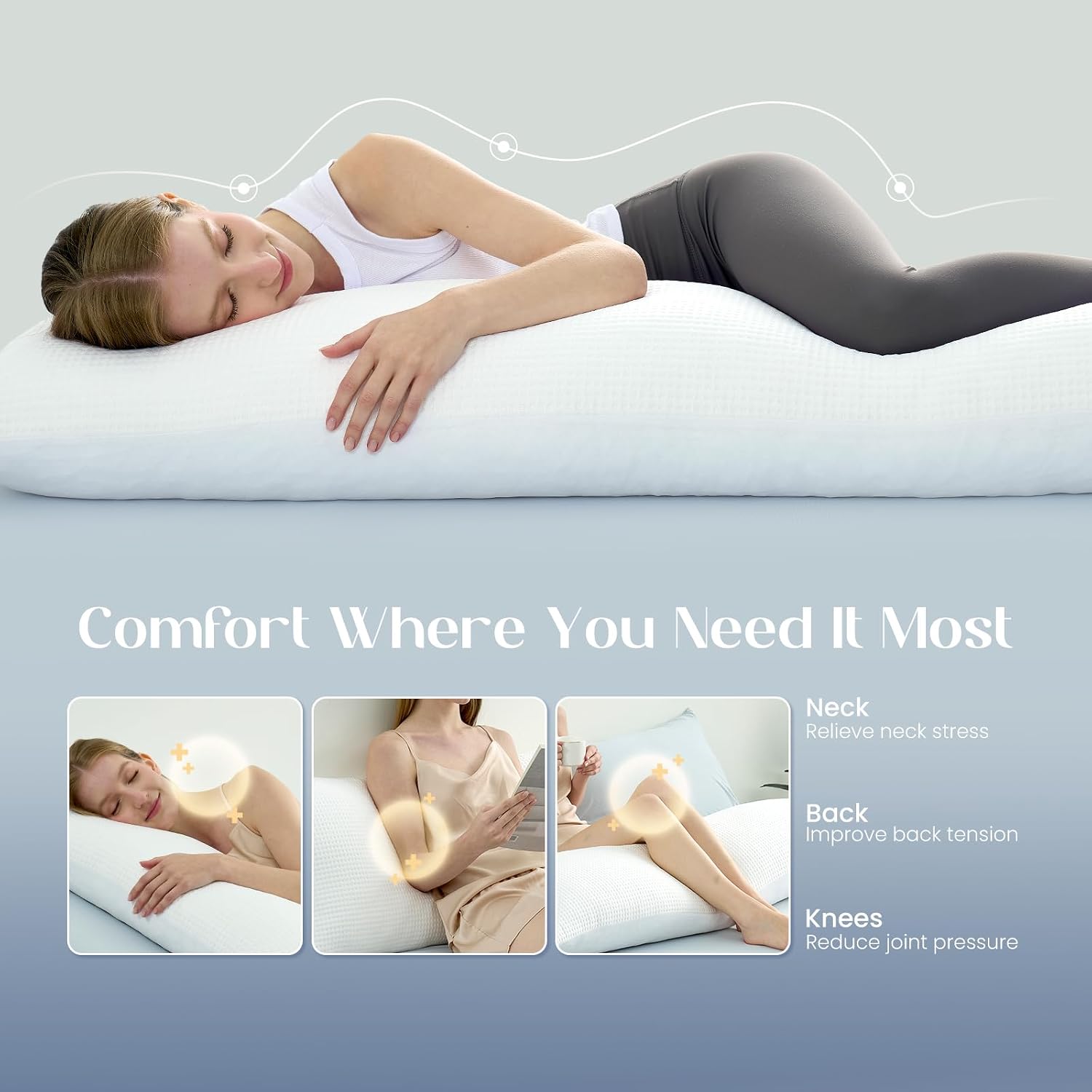 DreamValley Dream Valley Bedding Cooling Full Body Pillow for Adults, Adjustable Loft Memory Foam Long Body Pillow for Side Sleepers, PCM T…