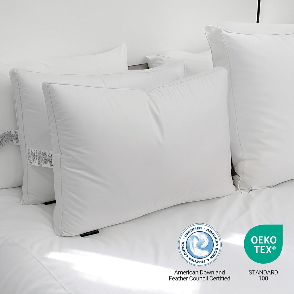 HotelGrand Hotel Grand Luxury Goose Feather & Down Fiber Pillows King Size Set of 2, Firm Support Gusseted Design, 100% Cotton Cover, No-Fl…