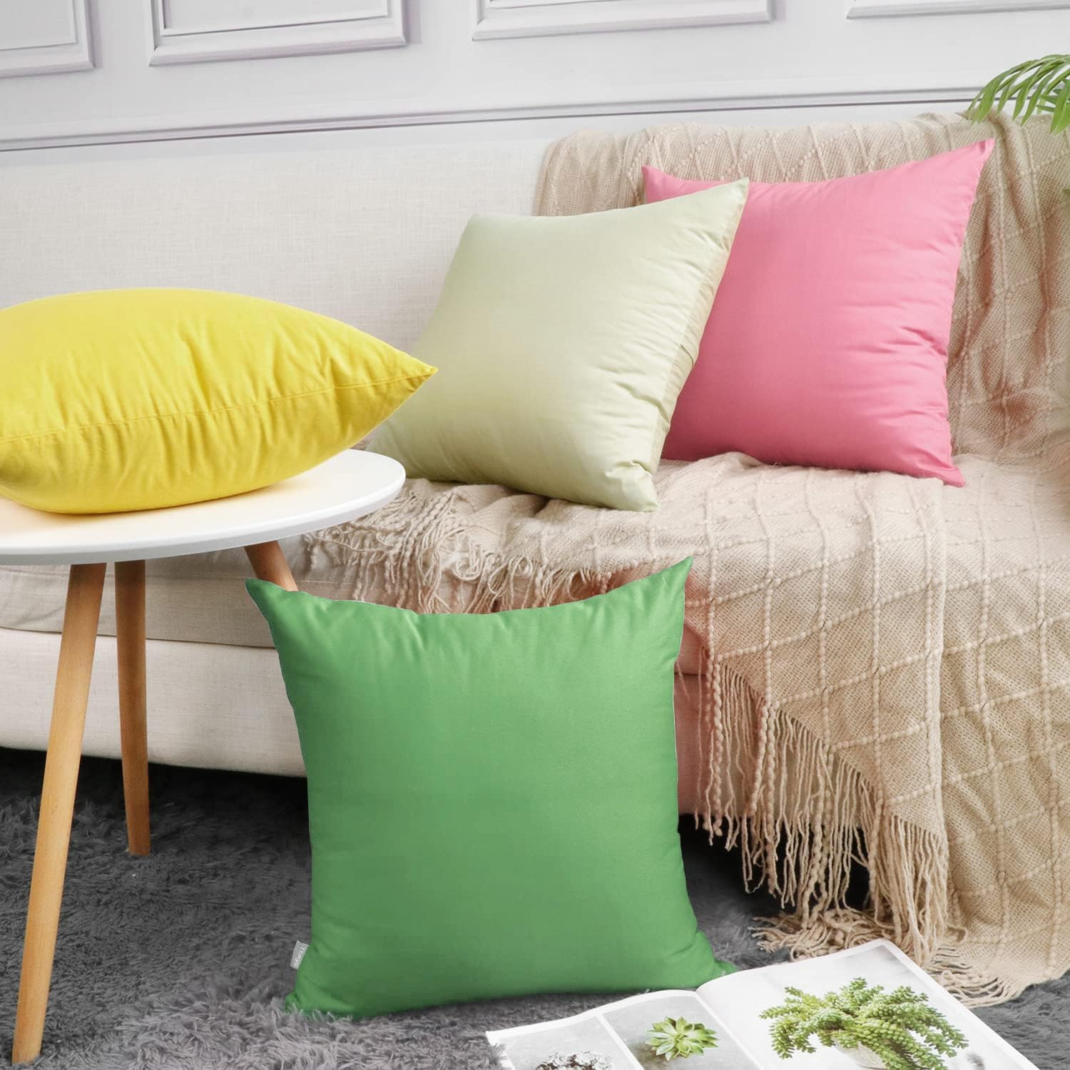 Thmyo 4-Pack 100% Cotton Comfortable Solid Decorative Throw Pillow Case, Square Cushion Cover Pillowcase Sublimation Blank Pillow Covers DI…