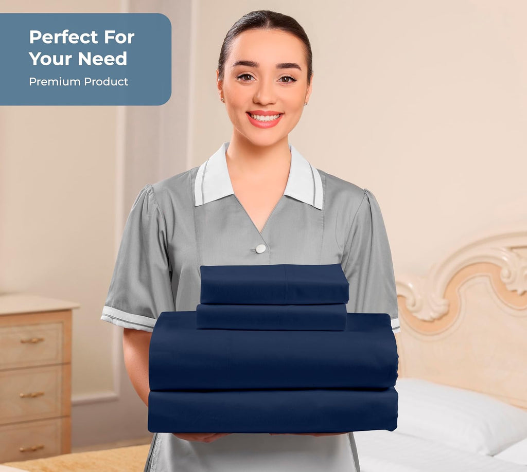 Royalelinens ROYALE LINENS 100% Organic Cotton Queen Sheet Set - Percale Weave - 4 Pieces Set - 1 Flat, 1 Deep Pocket Fitted Sheet and 2 Pi…