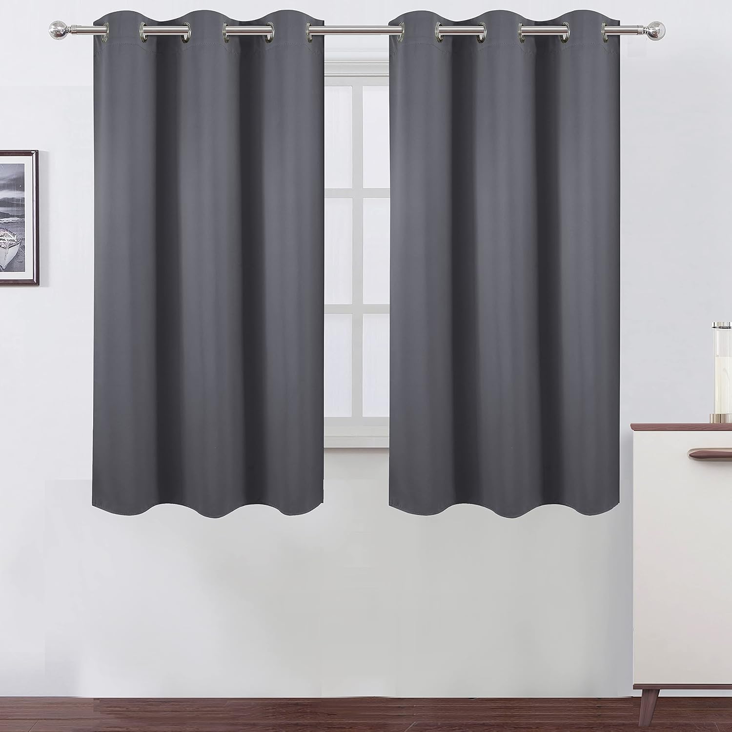 Lemomo Grey Blackout Curtains for Bedroom Room Darkening Curtains/38 x 54 Inch Long Set of 2 Panels Draperies Thermal Insulated Living Room…