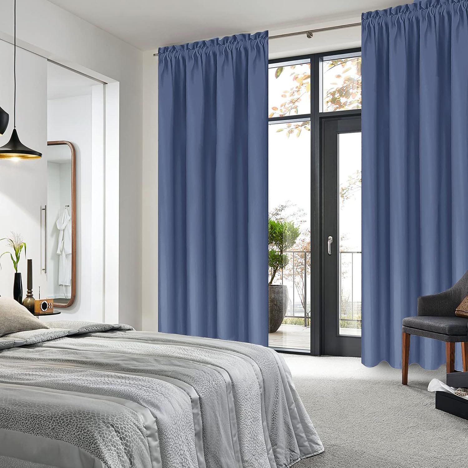 DWCN Blackout Curtains – Thermal Insulated, Energy Saving & Noise Reducing Bedroom and Living Room Curtains, Dusty Blue, W 42x L 72 Inch…