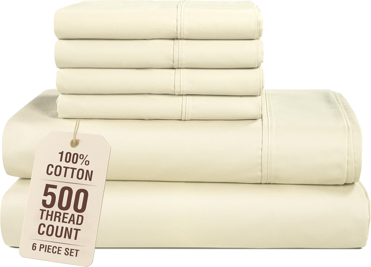 Casa Platino Cal King Size Bed Sheets, 100% Cotton 6 Piece Sheet Set with 500 Thread Count Smooth Sateen Finish, Soft Cotton Sheet Cal…