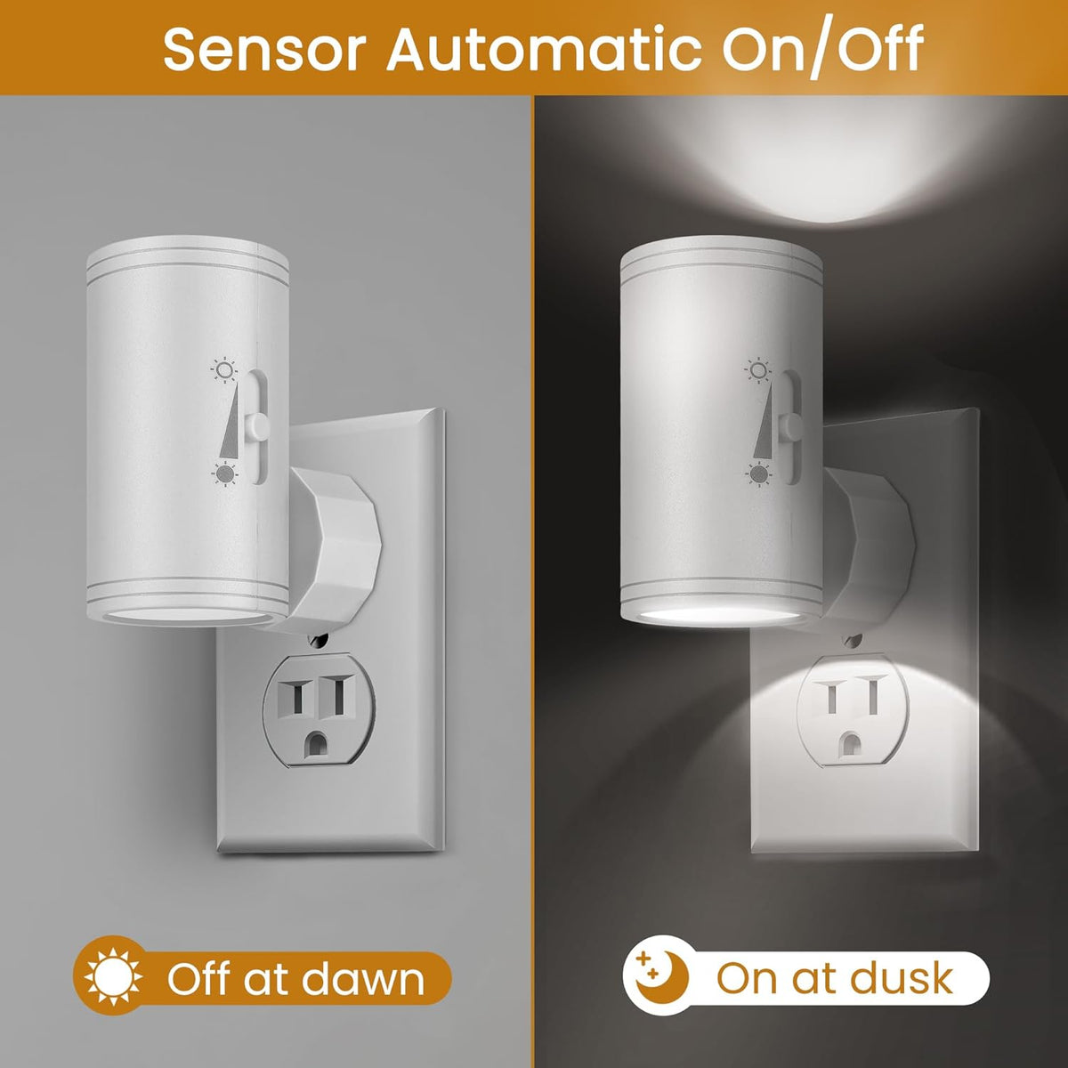 4 Pack LED Wall Plug-in Night Light with Dusk to Dawn Sensor, 5000K Daylight White, Dimmable 0-300LM, Adjustable Rotating Lamp for…