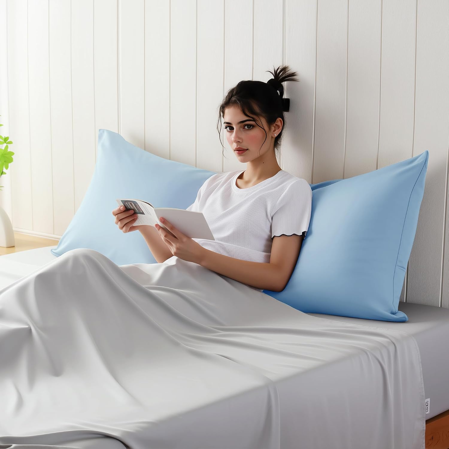 1 Pack Body Size Bamboo Viscose Zippered Pillow Case,400 Thread Count Cooling Pillow Protectors for Hot Sleepers, Luxurious Hotel Quality…