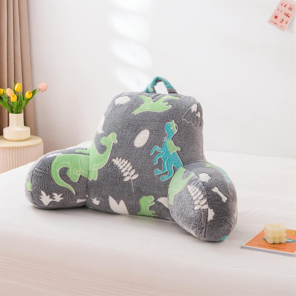 Aimuan Reading Pillow Glow in The Dark Bed Rest Wedge Kids Glow Backrest Pillow Dinosaur Print with Arms Back Support for Sitting Up in…