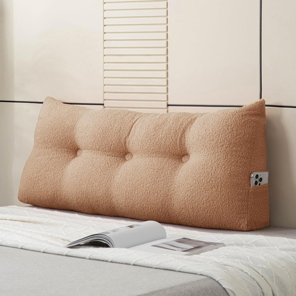 Reading Bed Rest Pillow with Side Pocket for Daybed Resting Reading Large Bolster Cushion Headboard Backrest Wedge Pillow Twin for…