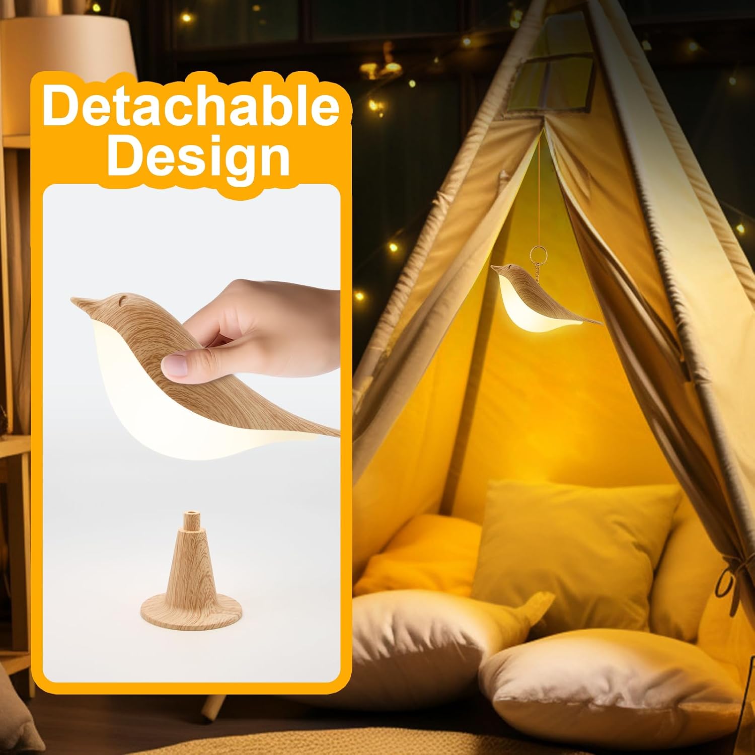 Deogos Small Desk Lamp, Cute Bird Light Cordless Lamp with 3 Color Temperature and Touch Sensor, Kids Night Light with Rechargeable…