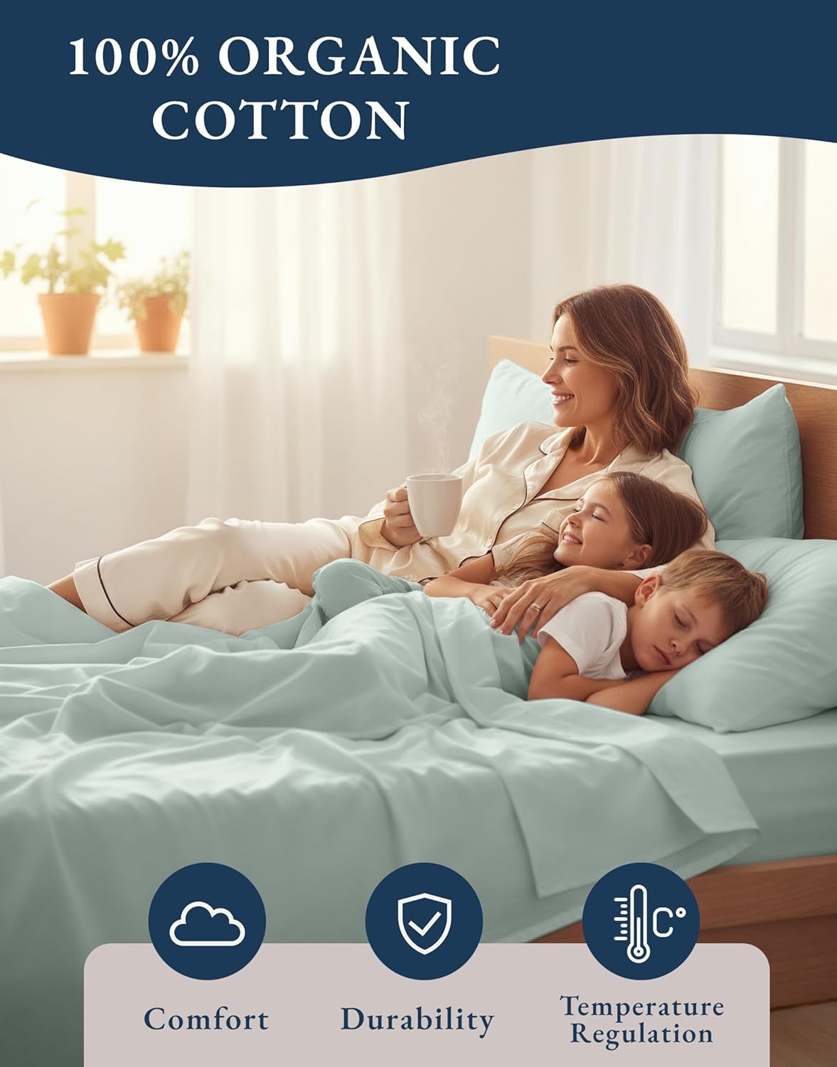 LaneLinen LANE LINEN 100% Organic Cotton Queen Sheets, Fully Elasticized Soft & Comfy Classic Percale Weave, Low Pill Fade Resistant Machin…