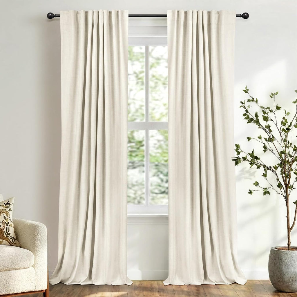 100BlackoutShield 100% Blackout Shield Linen Blackout Curtains for Bedroom 96 Inches Long, Back Tab/Rod Pocket Living Room Drapes, Thermal…