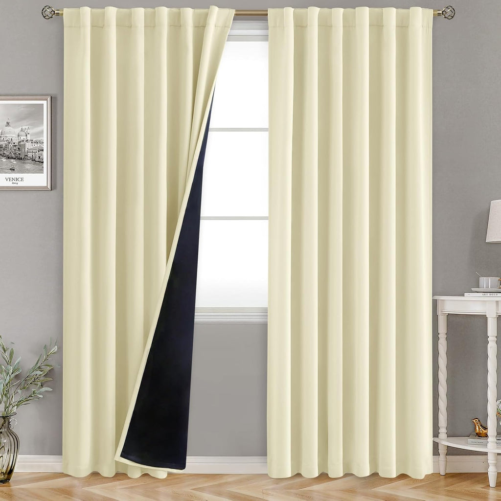 BGment Cream Thermal Insulated 100% Blackout Curtains 95 Inches Long with Liner, Rod Pocket and Back Tab Room Darkening Double Layer…