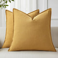decorUhome Summer Decorative Linen Throw Pillow Covers 16x16 Inch Set of 2 Mustard Yellow Pillow Covers with Flange Edges Soft Farmhouse Bo…