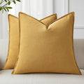 decorUhome Summer Decorative Linen Euro Sham Throw Pillow Covers 24x24 Inch Set of 2 Mustard Yellow Pillow Covers with Flange Edges Soft Fa…
