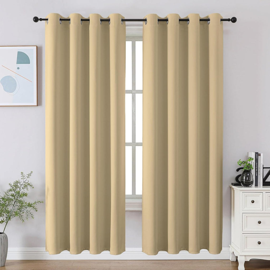 CUCRAF Beige Blackout Curtains 72 inch Length 2 Panels Set, Room Darkening Drapes for Living Room Bedroom, Thermal Insulated Light…