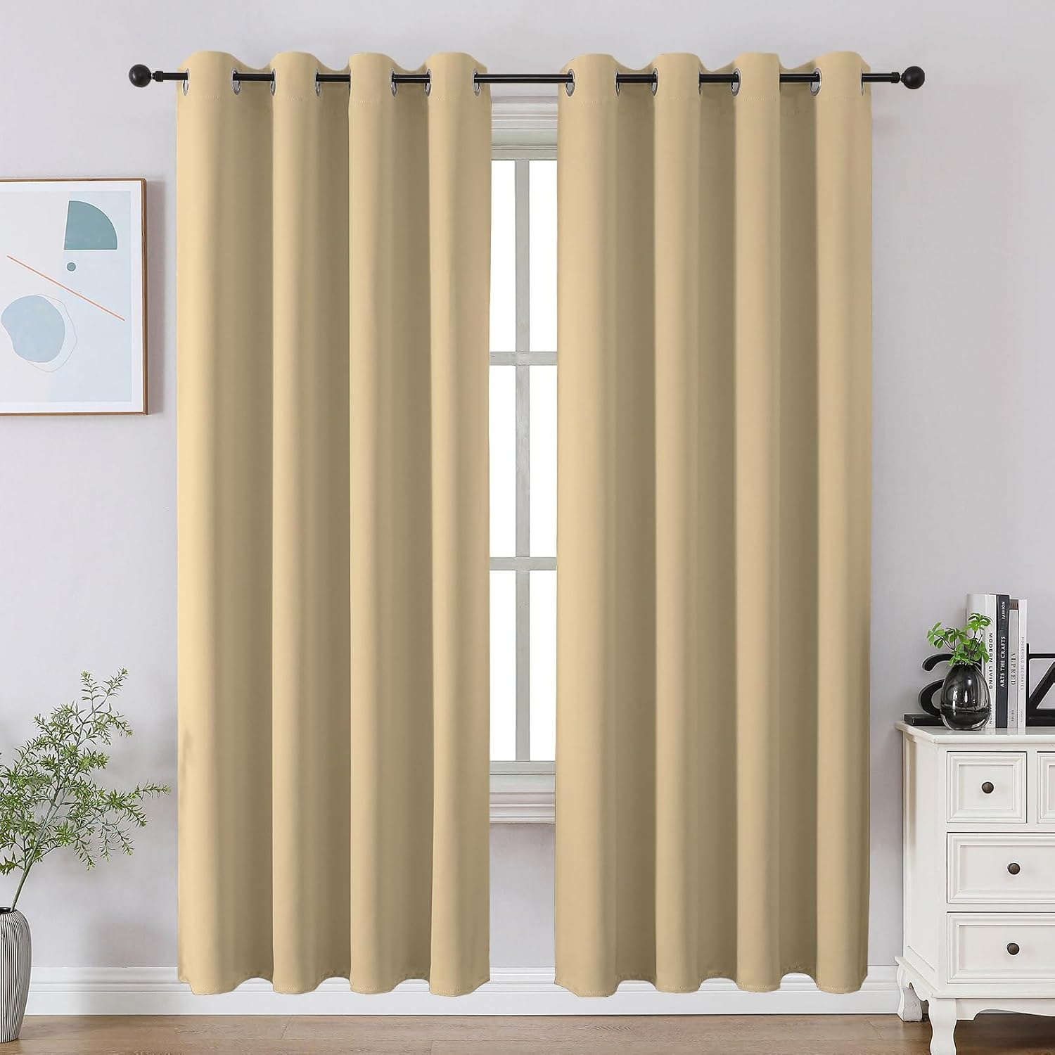 CUCRAF Beige Blackout Curtains 72 inch Length 2 Panels Set, Room Darkening Drapes for Living Room Bedroom, Thermal Insulated Light…